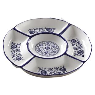 青花陶瓷餐具 五果盘 创意家用陶瓷餐具水果拼盘卤水拼盘分隔餐盘