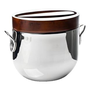 意式304不锈钢带盖冰块桶加厚双层香槟红酒冰酒桶家用冰粒桶装饰