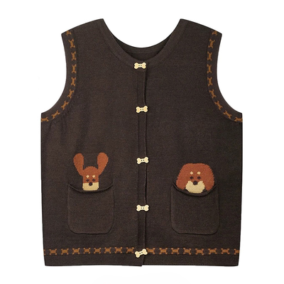 卡其色小狗针织衫马甲女韩系