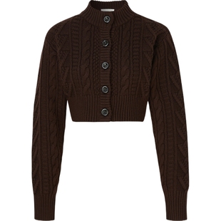 【折扣】Emilia Wickstead 秋冬短款绞花羊毛混纺针织开襟衫