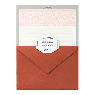 日本midori活版印刷信封信纸组合套装蕾丝花束边框图案进口现货