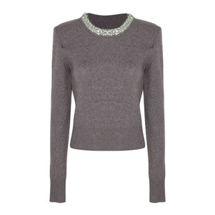 DPLAY含羊毛灰色毛衣冬季新款女装好看时尚流行长袖上衣针织衫