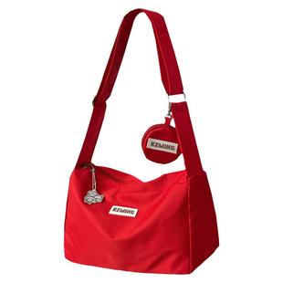 红色小众百搭包包女 日系ins简约休闲大容量斜挎包运动风单肩包潮