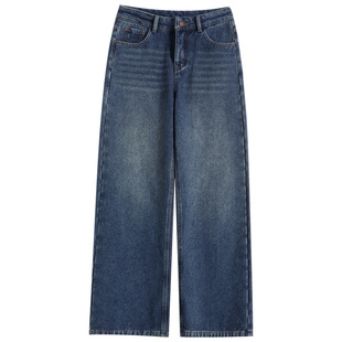 梦舒雅加绒秋冬季宽松窄版直筒阔腿裤子2025新款爆款复古牛仔裤女