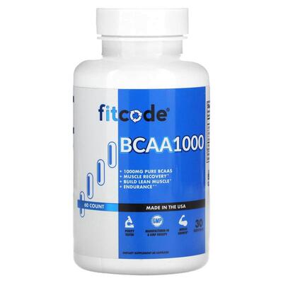 fitcode,BCAA 1,000，1,000 毫克，60 粒（每粒胶囊 500 毫克）