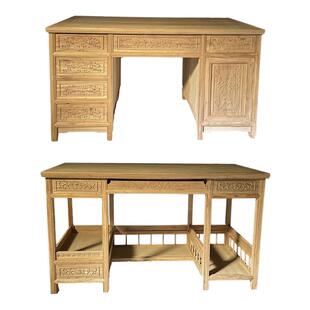 老榆木实木小书桌白茬白胚白坯古典雕花雕刻办公桌中式仿古款