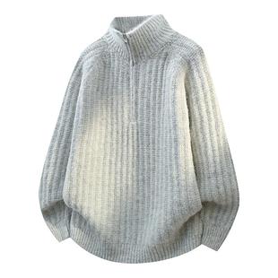 青少年初中高中学生秋冬季保暖半拉链针织毛衣大童男孩打底衫条纹