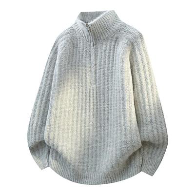 秋冬青少年男半拉链条纹针织毛衣