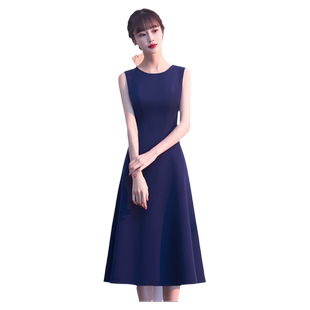 蓝色晚礼服女2025新款夏季气质高端参加婚礼妈妈连衣裙平时可穿