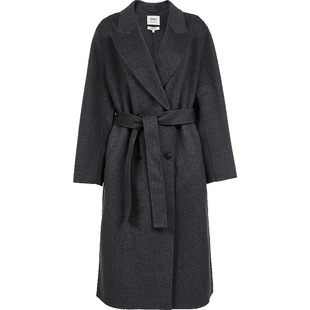 ONLY2025冬季新款100%绵羊毛纯色双排扣长款双面毛呢大衣外套女