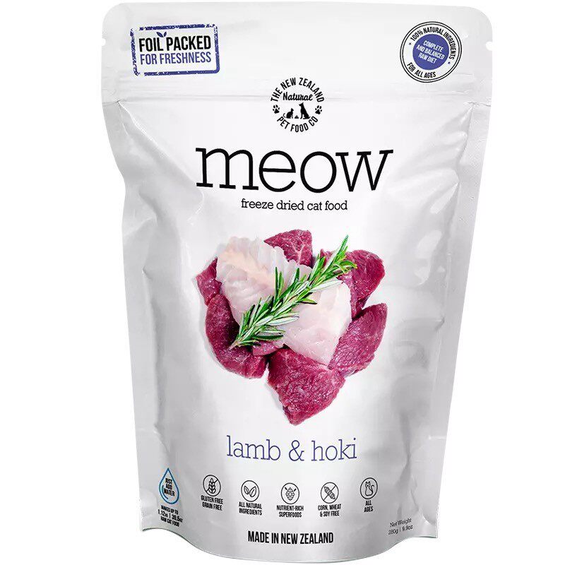 新西兰MEOW无谷冻干脱水干猫粮鸡肉帝王鲑牛肉羊肉鳕鱼负鼠280g