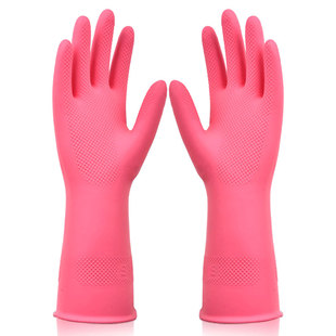 双一厨房耐用乳胶洗衣家务手套女洗碗手套女胶皮防水手套