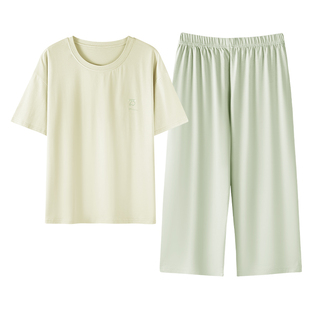 芬腾可安带胸垫莫代尔棉家居服加大码睡衣夏季清凉感短袖七分套装