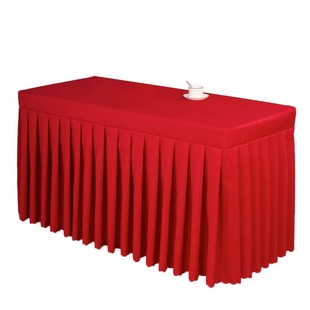 会议桌布长方形桌裙酒店办公活动展会长条桌套定制桌罩红色台布艺