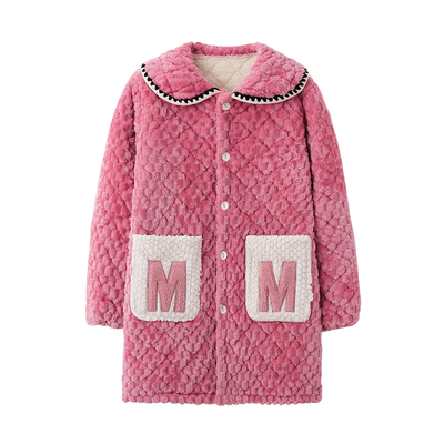 俞兆林兔绒妈妈薄棉睡衣女士珊瑚绒冬天加绒上身外套上衣单件法兰