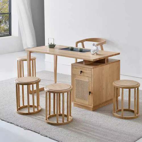 实木茶台简约功夫泡茶寂复古风新中式组侘桌椅木色茶桌客厅家用