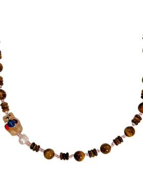 原创虎眼石小熊锁骨链