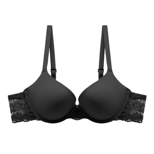 2024年秋软钢圈小胸聚拢中厚款文胸光面无痕拼蕾丝软罩杯内衣女士