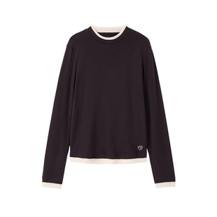 云上生活【小格调】假两件莱赛尔桑蚕丝混纺春季长袖女T恤打底衫