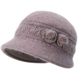 骆驼妈妈帽子保暖毛线帽中老年人女冬季兔毛送奶奶老太太秋冬棉帽