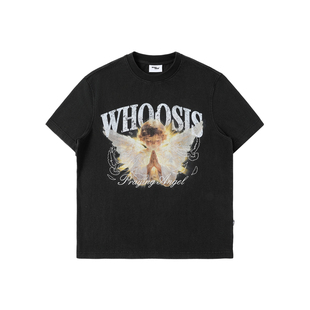 WHOOSIS（不知其名）祈愿天使印花刺绣水洗短袖T恤夏季圆领男女潮