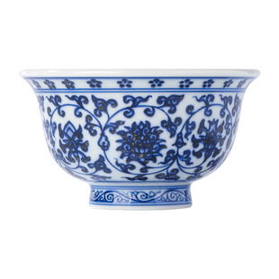 景德镇官方陶瓷手绘青花缠枝莲压手杯家用主人杯茶具高端送礼礼盒