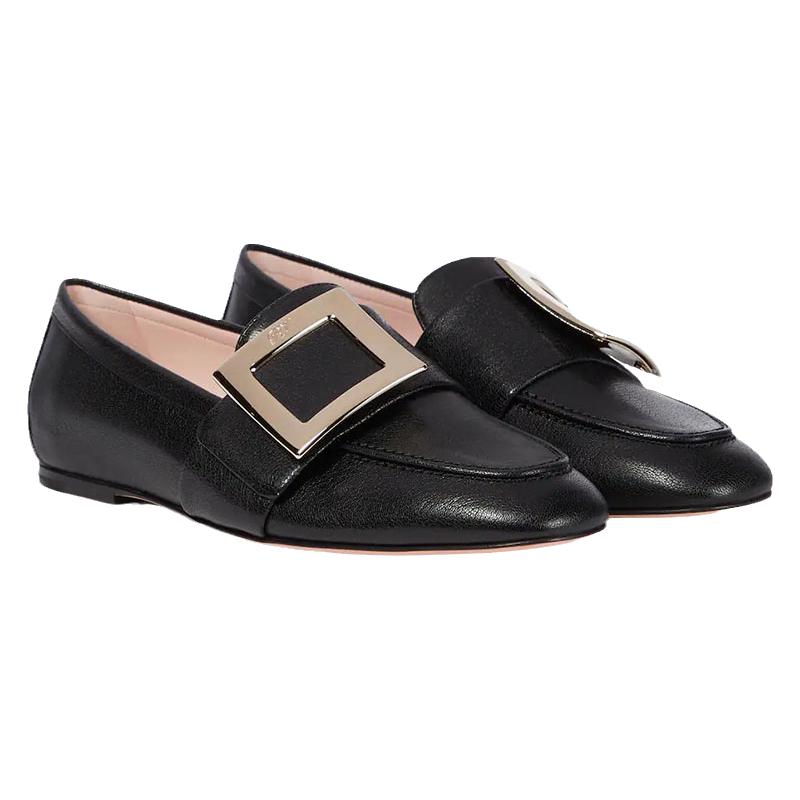 Roger Vivier/罗杰·维维亚女士黑色山羊皮金属搭扣单鞋乐福鞋