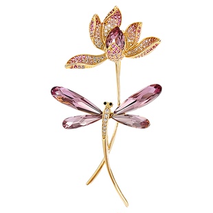 奥地利水晶蜻蜓荷花胸针女气质高级感西装大衣胸花别针配饰礼物潮