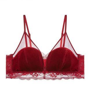 兔耳杯本命年红色内衣女超薄款无钢圈大胸显小收副乳防下垂文胸罩