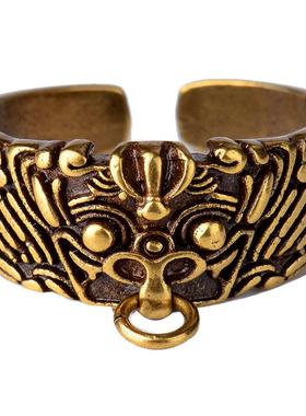 道系招财饕餮兽面纹铜戒指男女士