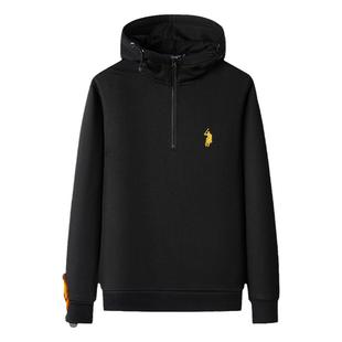 拉尔伦保罗秋冬连帽加绒加厚宽松大码刺绣男秋冬新款休闲套头外套