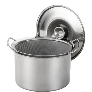 304不锈钢圆盆带漏网油盆套装 双耳滤网滤酱密漏网油罐油炸过滤盆
