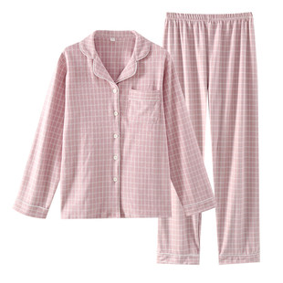 秋冬德绒睡衣女长袖格子衬衫领薄绒无毛高弹家居服开衫