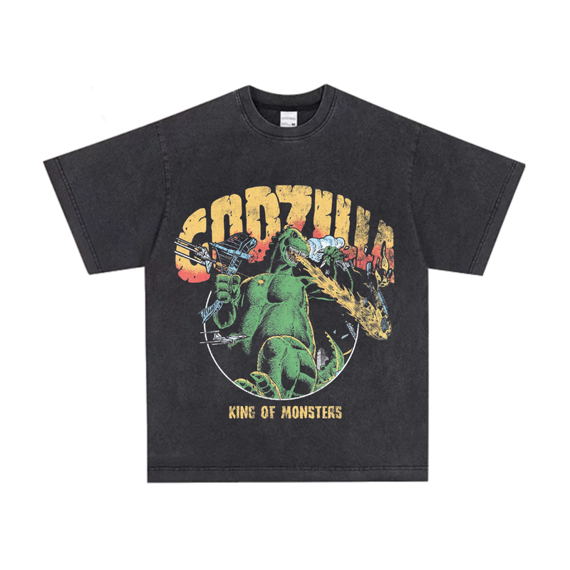 哥斯拉T恤 Godzilla 怪兽水洗做旧纯棉美式复古宽松长短袖T-Shirt
