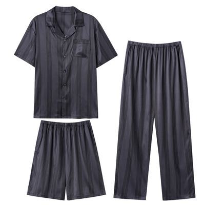 三件套冰丝睡衣男款夏季仿真丝绸男士短袖长裤2025新款夏天家居服