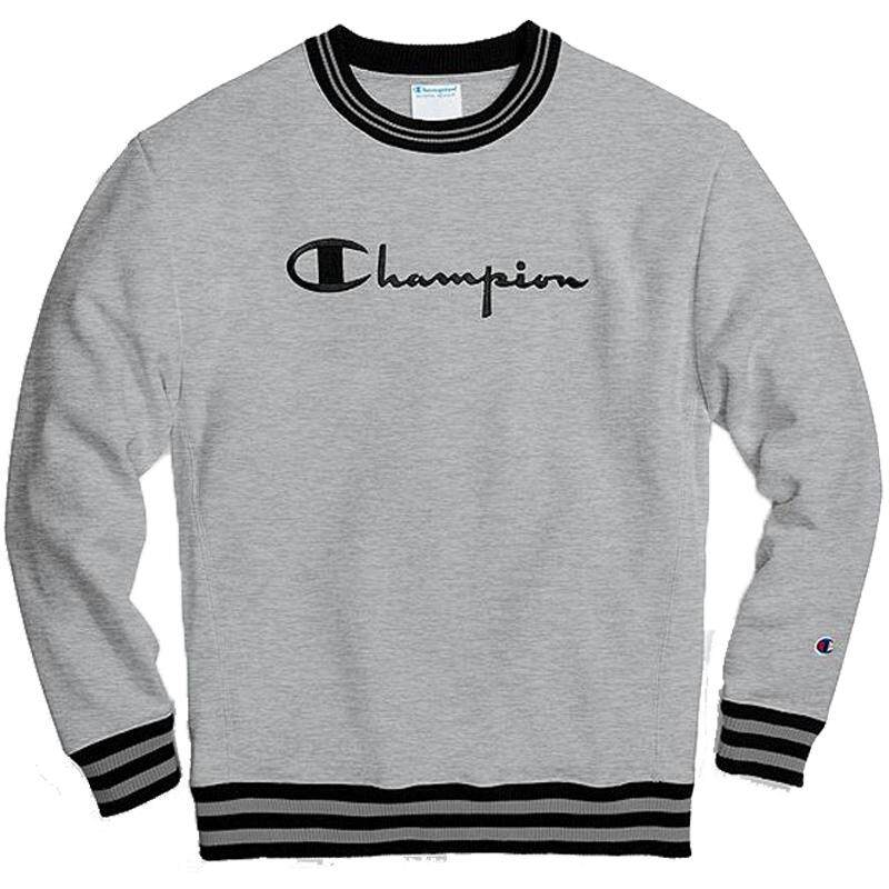 CHAMPION刺绣草写撞色条纹卫衣
