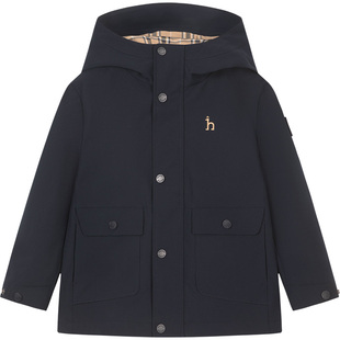 hazzys哈吉斯童装男童风衣25秋冬中大童透湿连帽加绒厚外套