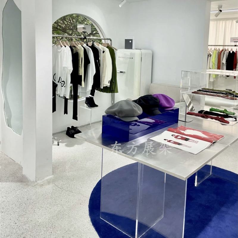 服装店展架落地式亚克力展台中岛流水台买手店货架鞋包包店陈列架