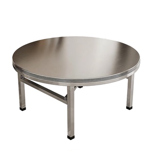 304不锈钢折叠桌带转盘家用可折叠圆桌免安装户外摆摊便携式餐桌