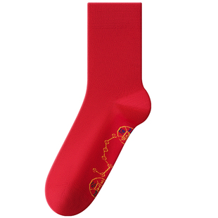 猫人本命年红色纯棉中筒袜男女情侣脚踏七星连珠鸿运袜子2026马年