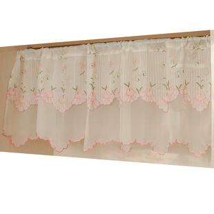 双层清新田园刺绣半帘短帘纱帘门帘布艺小窗户短款窗帘卧室咖啡帘