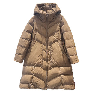 大码女装妈妈A版冬季羽绒服女长款简约大口袋中老年过膝连帽外套