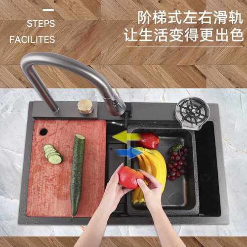 枪色纳米网红厨房不锈钢水槽 水池台面一体洗菜盆大单槽洗碗池
