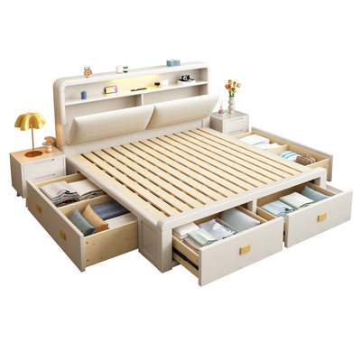 北欧实木床1米8双人床高箱储物床