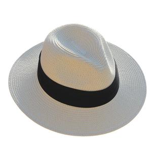 夏季可折叠黑白平宽檐男女亲子草帽巴拿马礼帽遮阳帽子情侣沙滩帽