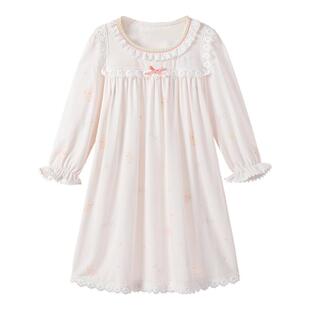 英氏莫代尔女童睡裙春秋长袖中大童家居中长款女孩公主可爱连衣裙