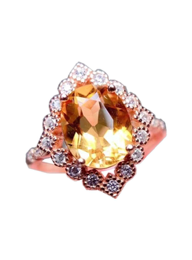 黄水晶戒指纯银时尚活口镶嵌指环