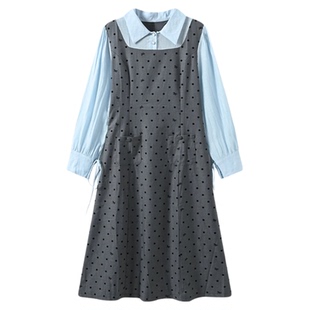 Rou8ao微胖大码女装韩系设计感假两件连衣裙女秋季显瘦内搭打底裙