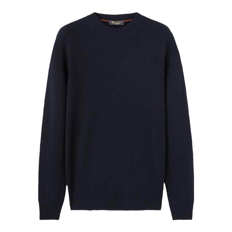 Loro Piana/诺悠翩雅男装海军蓝色简约羊绒圆领长袖针织衫