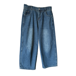 微胖的喵喵 大码女装梨型mm夏季高腰显瘦直筒九分牛仔阔腿裤 8815